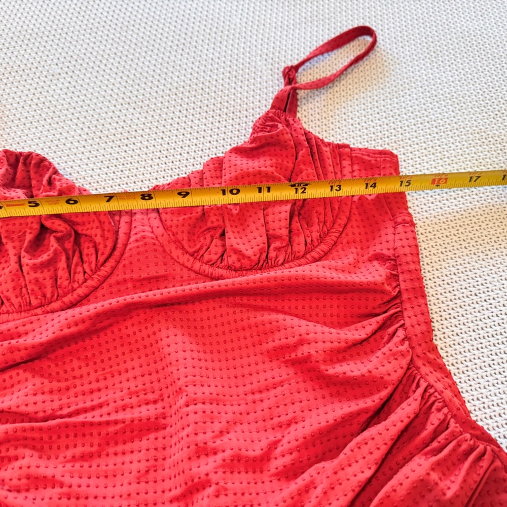RHODE Ruched Tummy Embossed Dot Ruffle Red One Piece Swimsuit - Picture 12 of 13